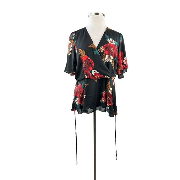 NWT City Chic Valencia Faux Wrap Tie Babydoll Blouse Floral Top Plus Size M 18 - Picture 12 of 14